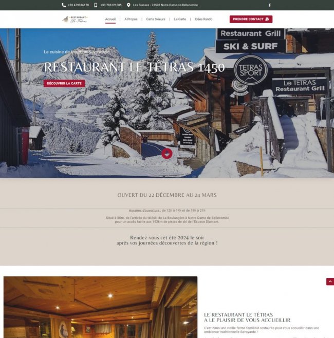 Site du restaurant Le T&eacute;tras &agrave; Notre-Dame-de-Bellecombe